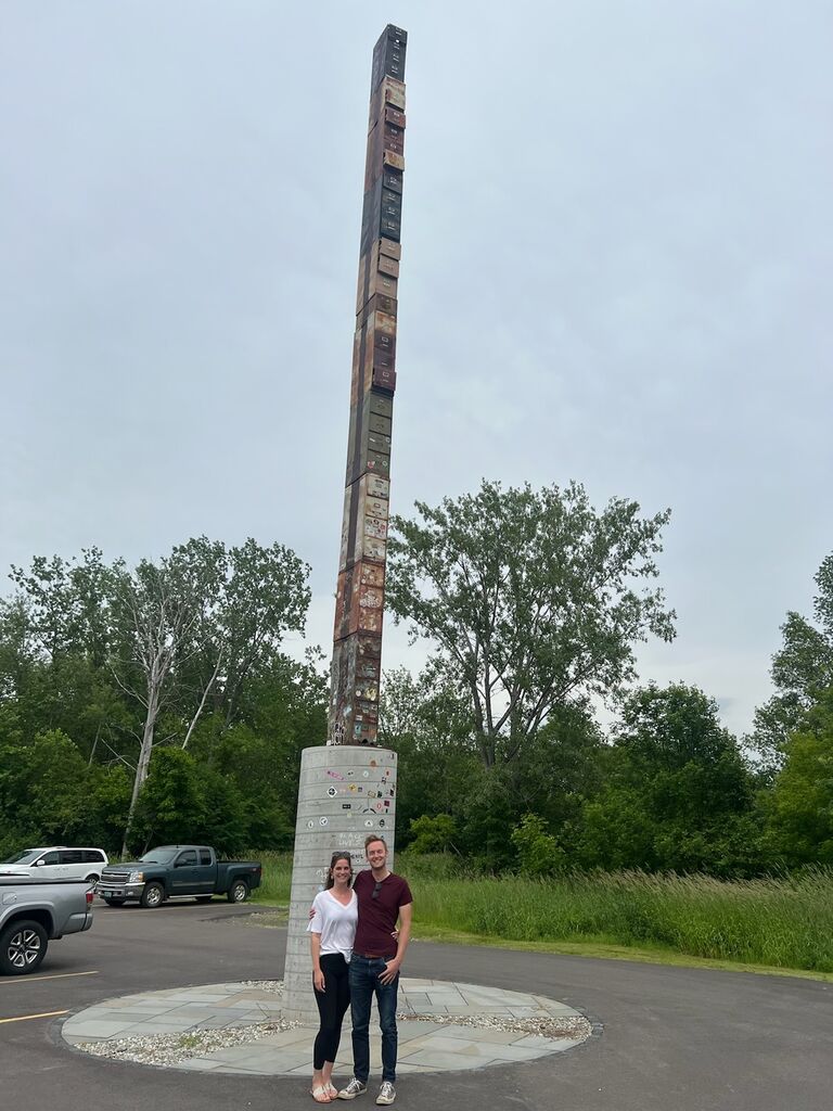 Our first photo together, on the way back from a Montreal trip. The world's tallest filing cabinet in Burlington VT.