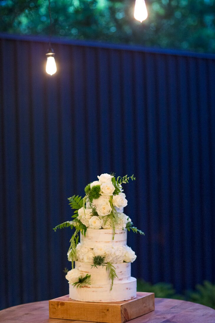 Natural White Wedding Cake With Wild Greens And Flowers