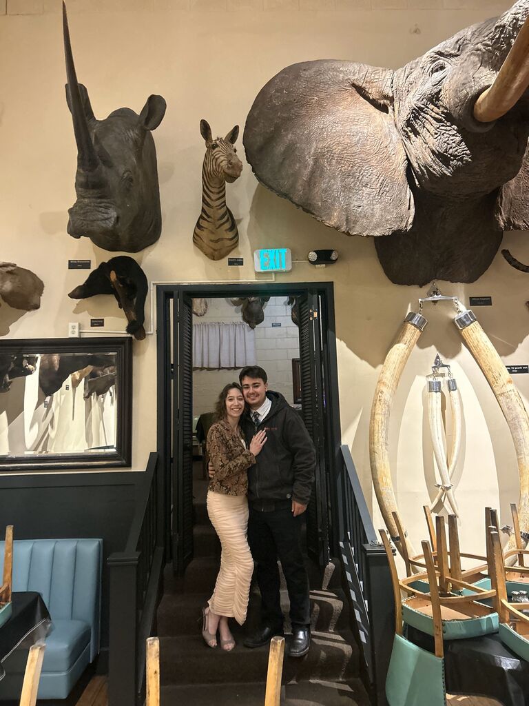 We had a Christmas dinner with his boss and their company at Fosters in Rio Vista- it was really fancy and expensive, and the mounted animal heads are so surreal! He now owns the company as of New Years~