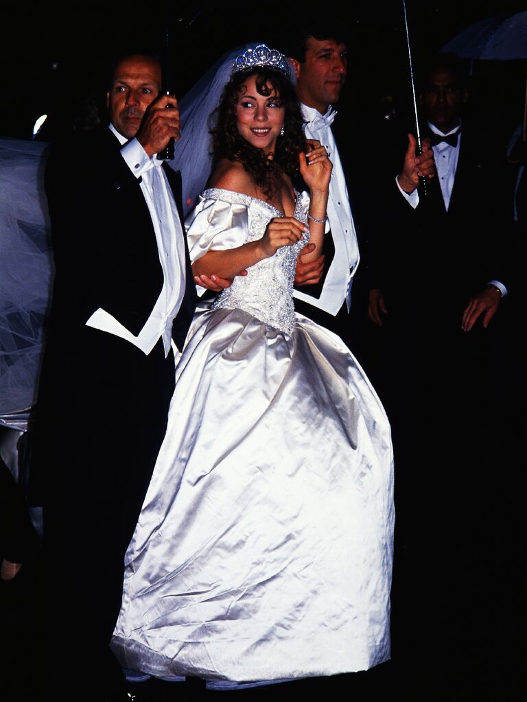 Mariah Carey wearing Vera Wang wedding ball gown dress with tiara
