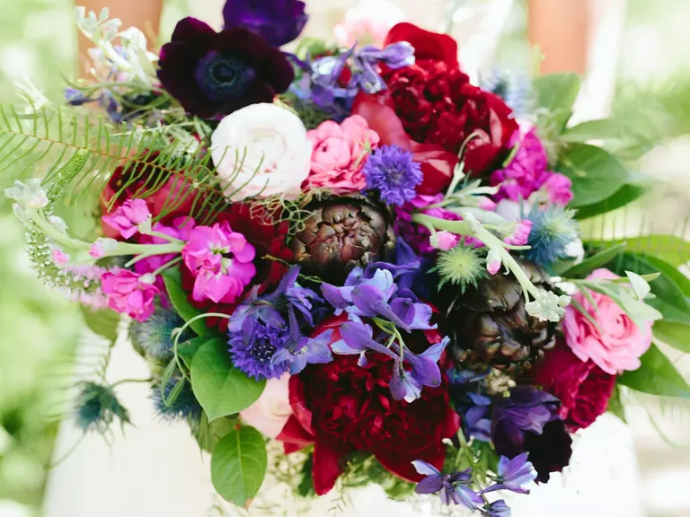 Vibrant, Simple Wedding Bouquet With Wildflowers and Roses 