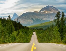 On the road to Canadian Rockies in Alberta, Canada