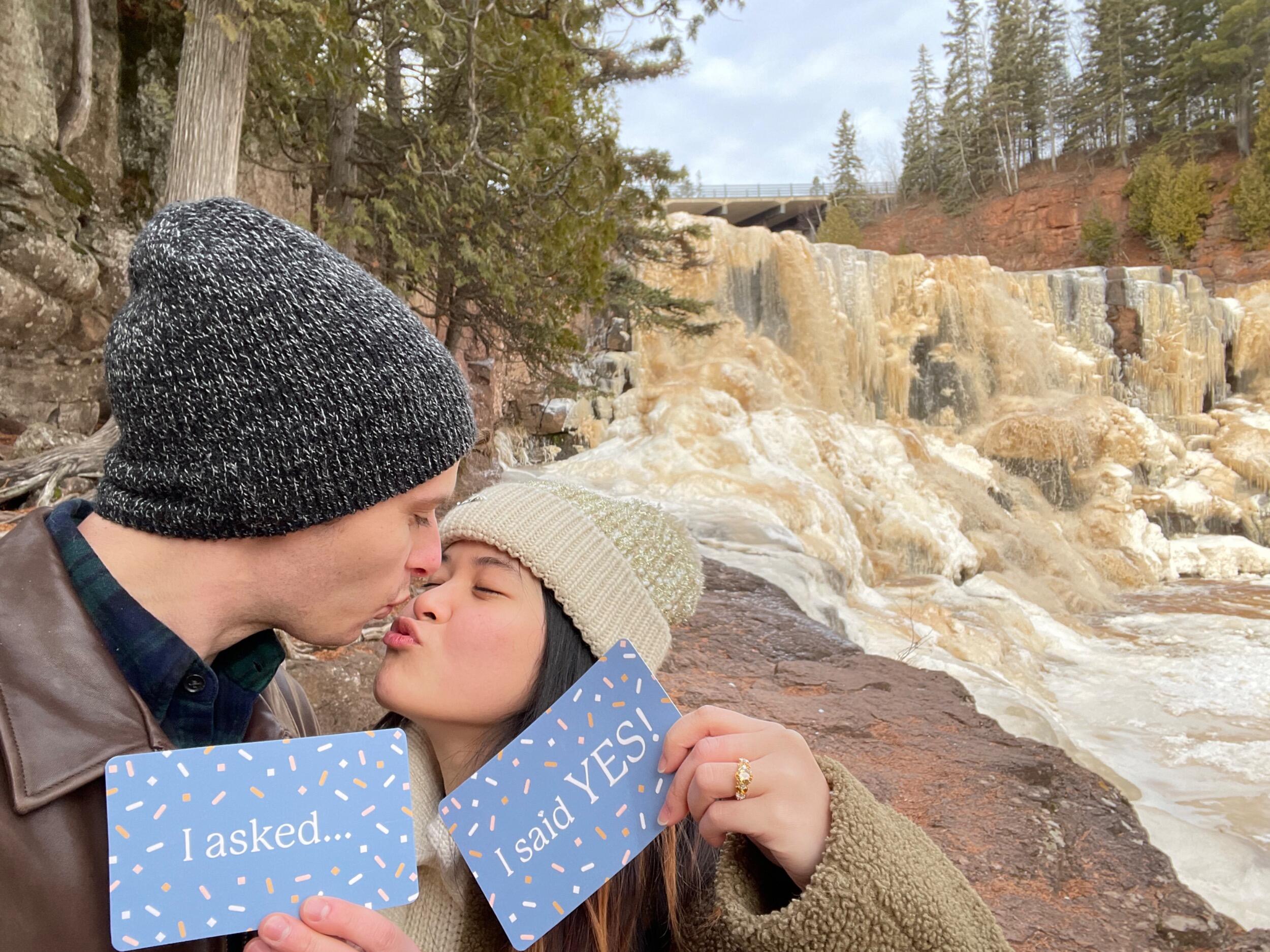 Gooseberry Falls State Park 
Lake County, MN

Proposal with frozen falls in the background!