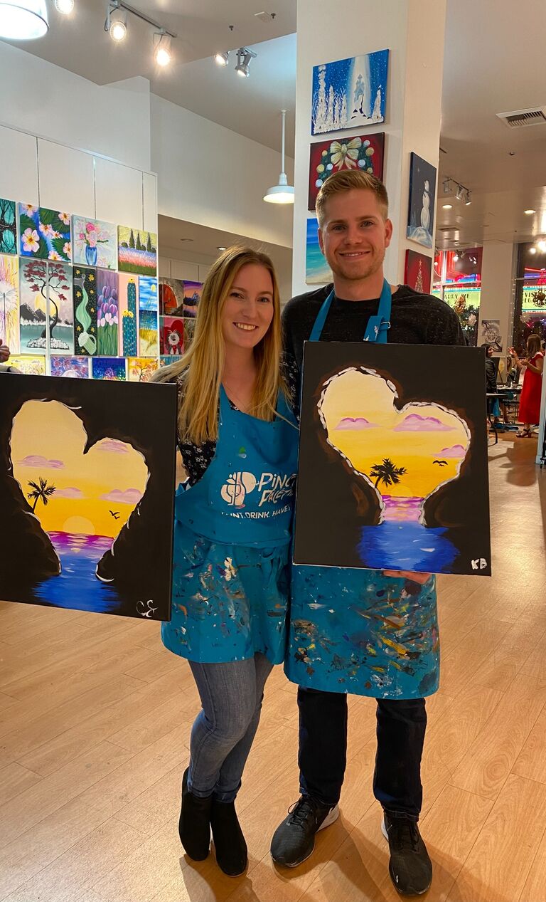 Our first paint-and-sip in Brea to celebrate Valentine’s Day