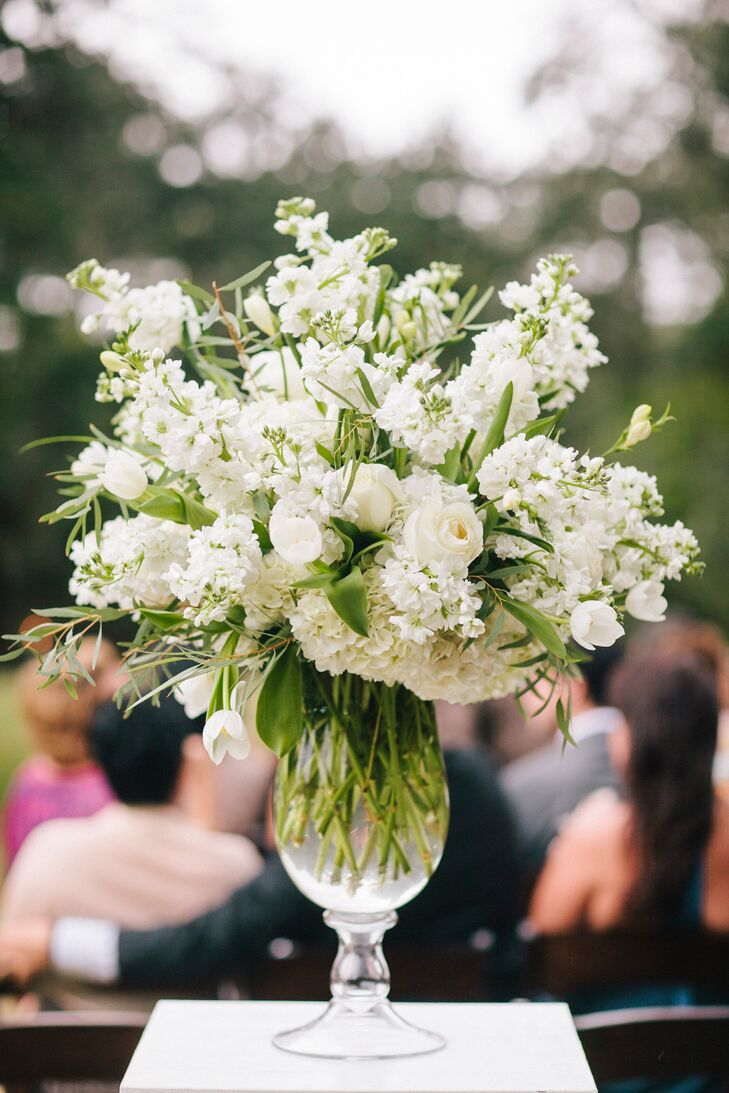 White Overgrown Garden Inspired Wedding Ceremony Decor