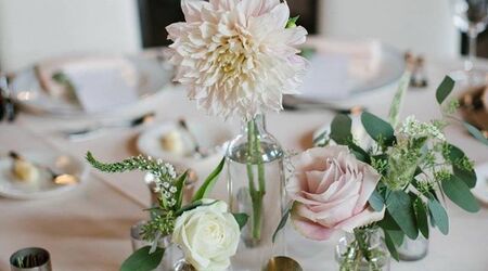 Floral Dahlias, Blush Pink, Gray, White Wrapping Paper by Megan Morris