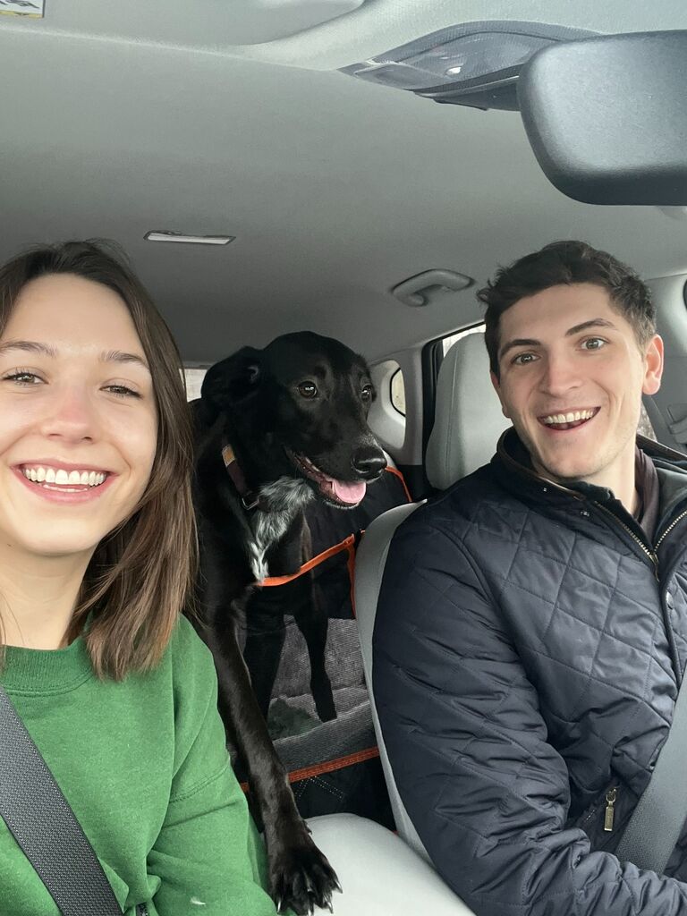 On our way home from picking up our 2nd dog, Birdie.