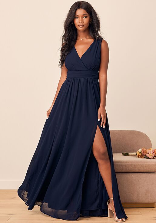 Lulus Thoughts of Hue Navy Blue Surplice Maxi Dress Bridesmaid Dress ...