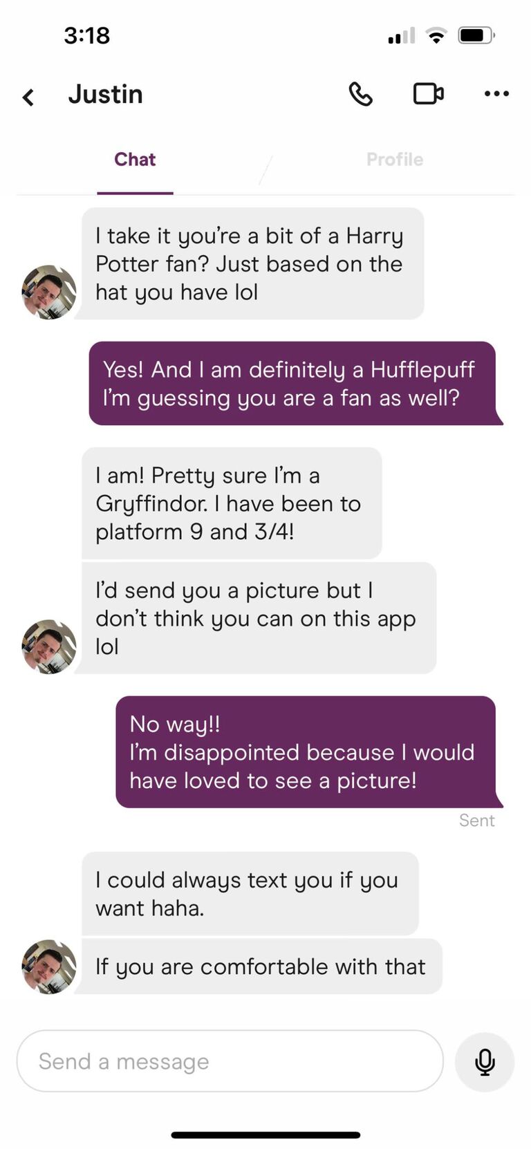 You can't send pictures over Hinge messages, so Justin covertly got Grace's number by telling Grace that he had a picture of him at Platform 9 3/4 in England. Grace HAD to see it! We went on our first date on July 10th, 2022 to Fat Rosie's in Downtown Naperville. (Of all the restaurants, we have been here by far the most!)
