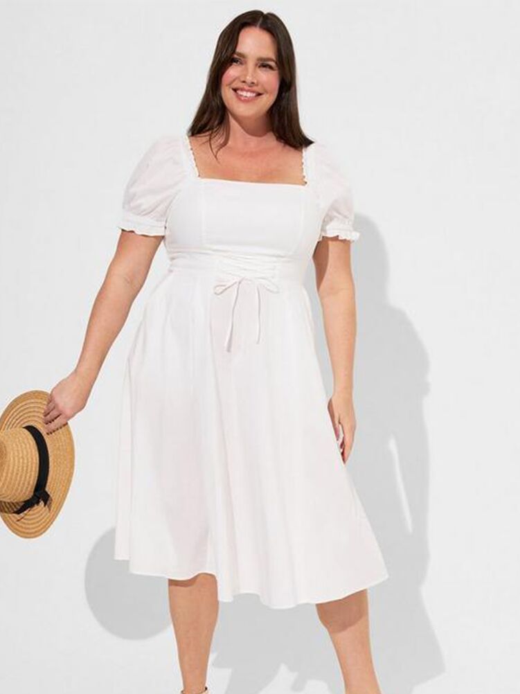 White rehearsal dinner 2025 dress plus size