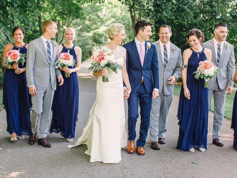 navy blue and grey bridesmaid dresses