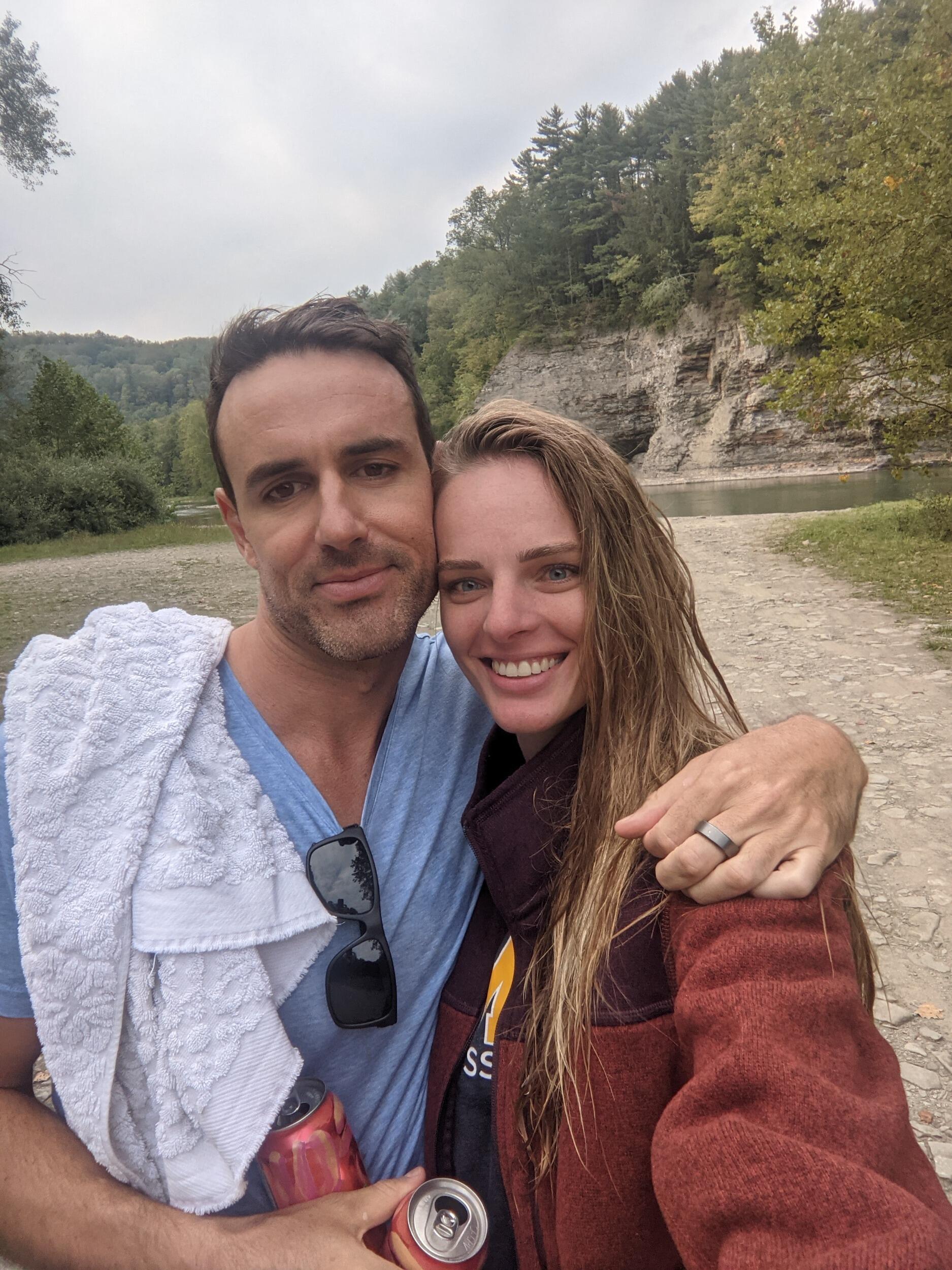 Possible first date at Letchworth Park.
(Laura) I think this was one of our first dates. If not the first, this was the second. 
We swam across the river in the park in freezing water :)