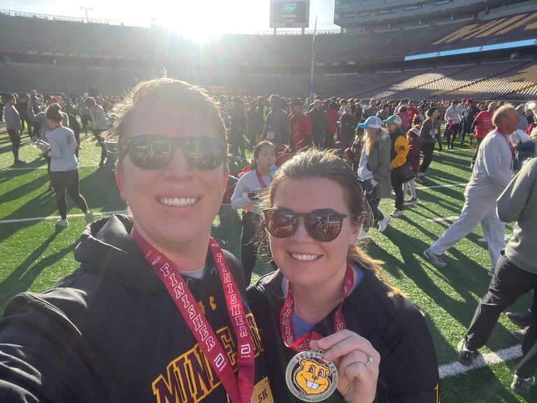 Finished a 5K together at the University of Minnesota!