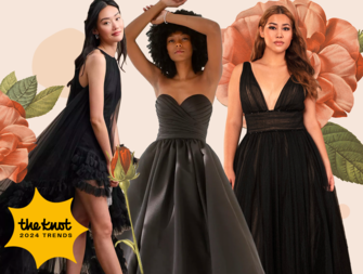 Collage of best black wedding dresses 2023-2024. 