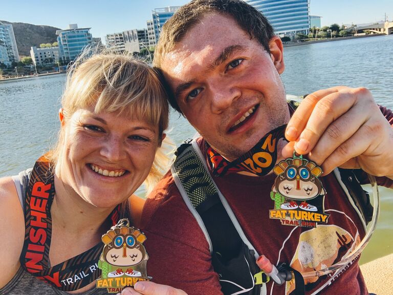 Completed the Fat Turkey 10k trail run together! Boy was that a struggle!