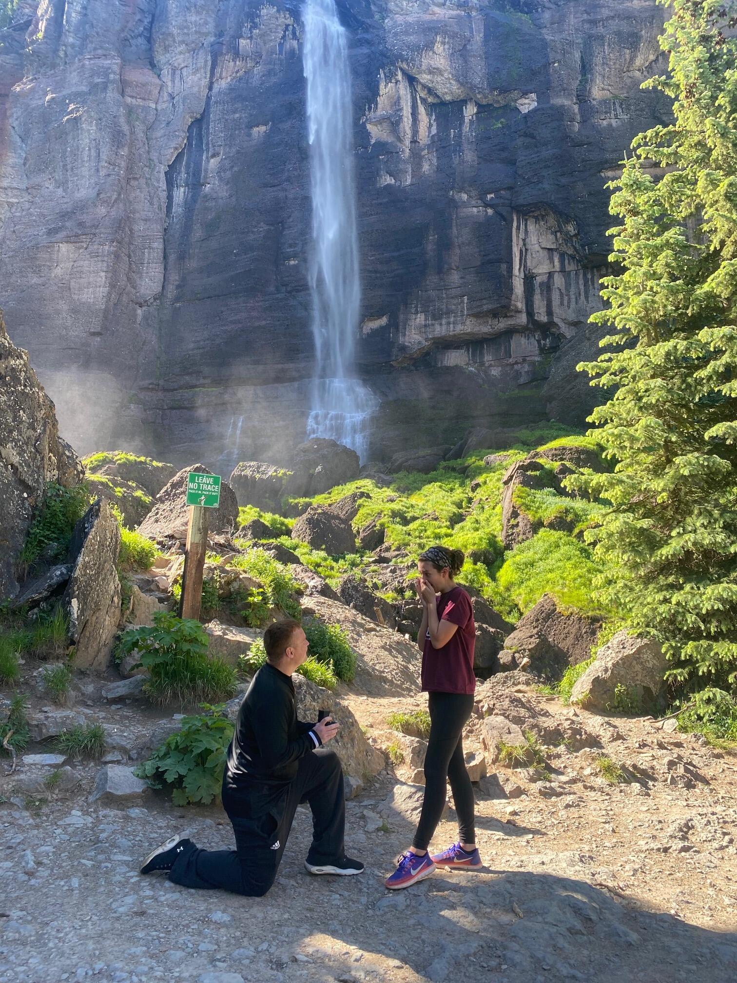 Our Engagement! Austin surprised me completely. We went on a hike that morning called " Bridal Falls" and I had no idea what was about to happen and when we got to the top we went to take a picture he got down on one knee and he asked to  marry me.  