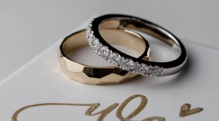 Hammered Gold Wedding Ring Set — TorchFire Studio