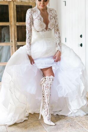 white lace up wedding boots