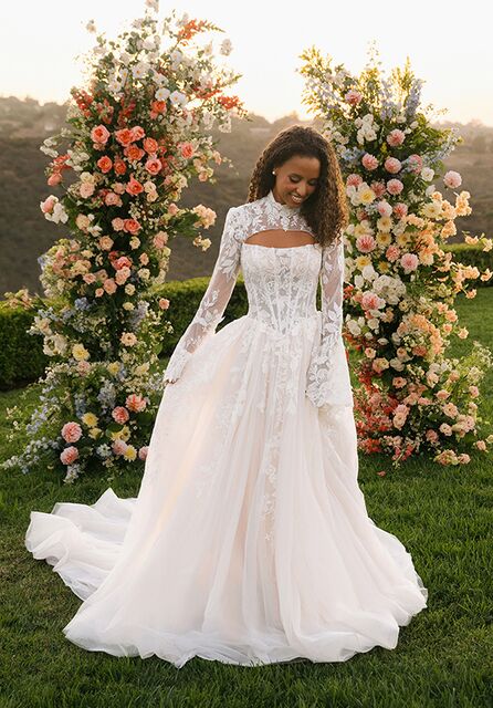 knee length dresses for ladies Halter Neck Lace Mermaid Wedding Dress with Feather-trimmed Sleeves