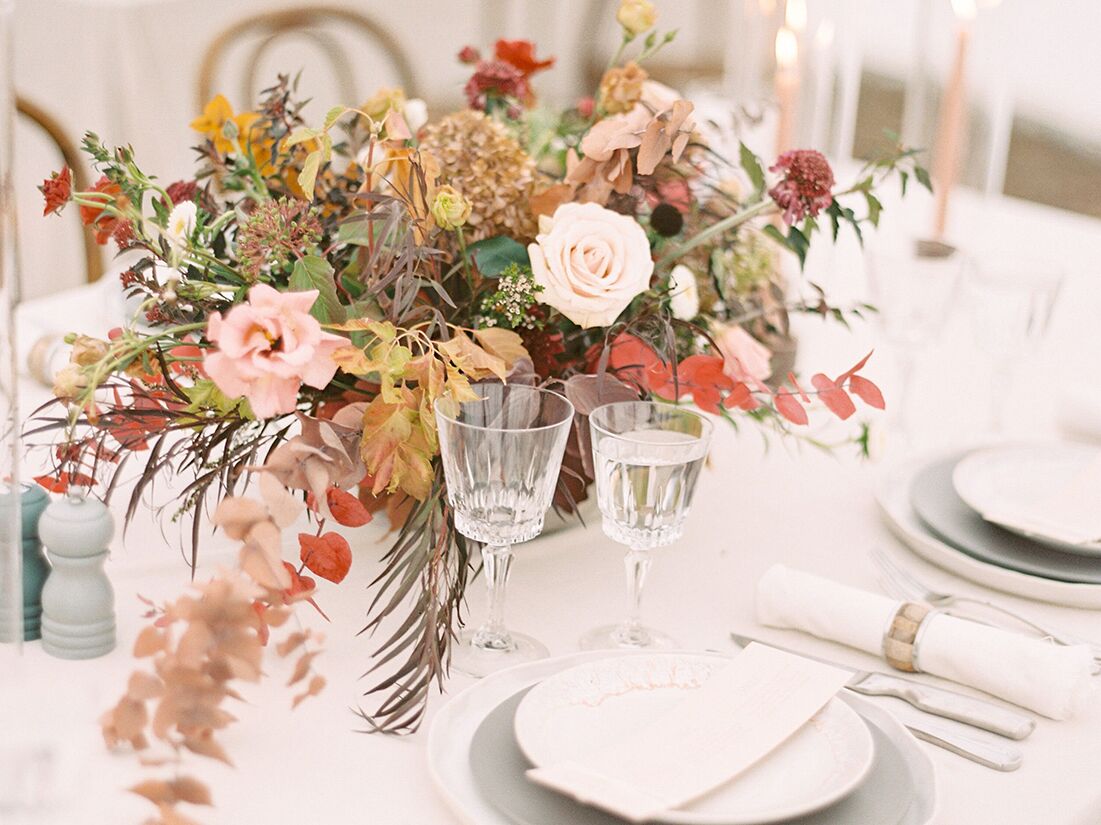 Rustic floral centerpiece at wedding