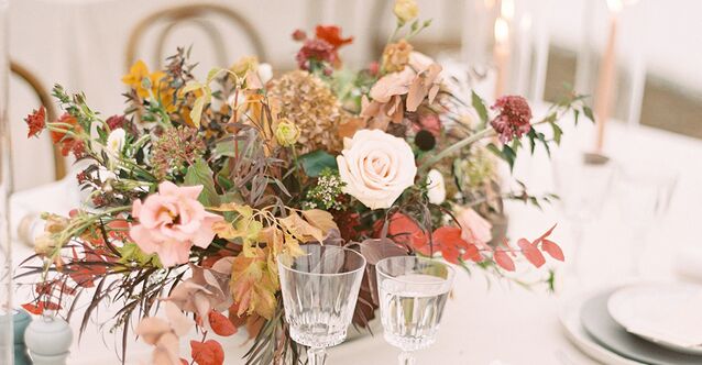 Rustic floral centerpiece at wedding