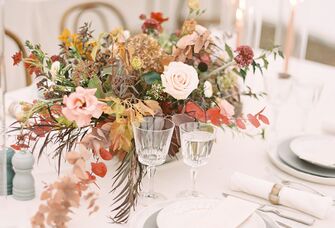 Rustic floral centerpiece at wedding