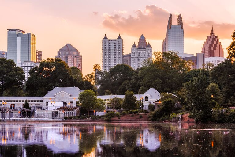atlanta bach party guide: piedmont park in midtown at sunset