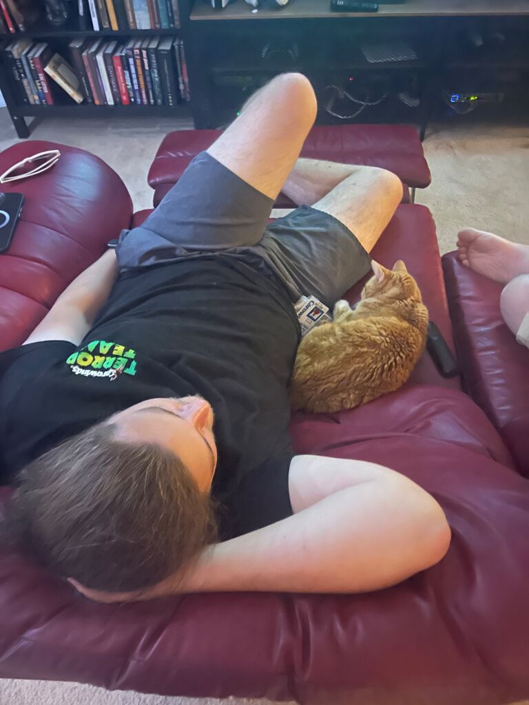 Sleeping after a long day of work.