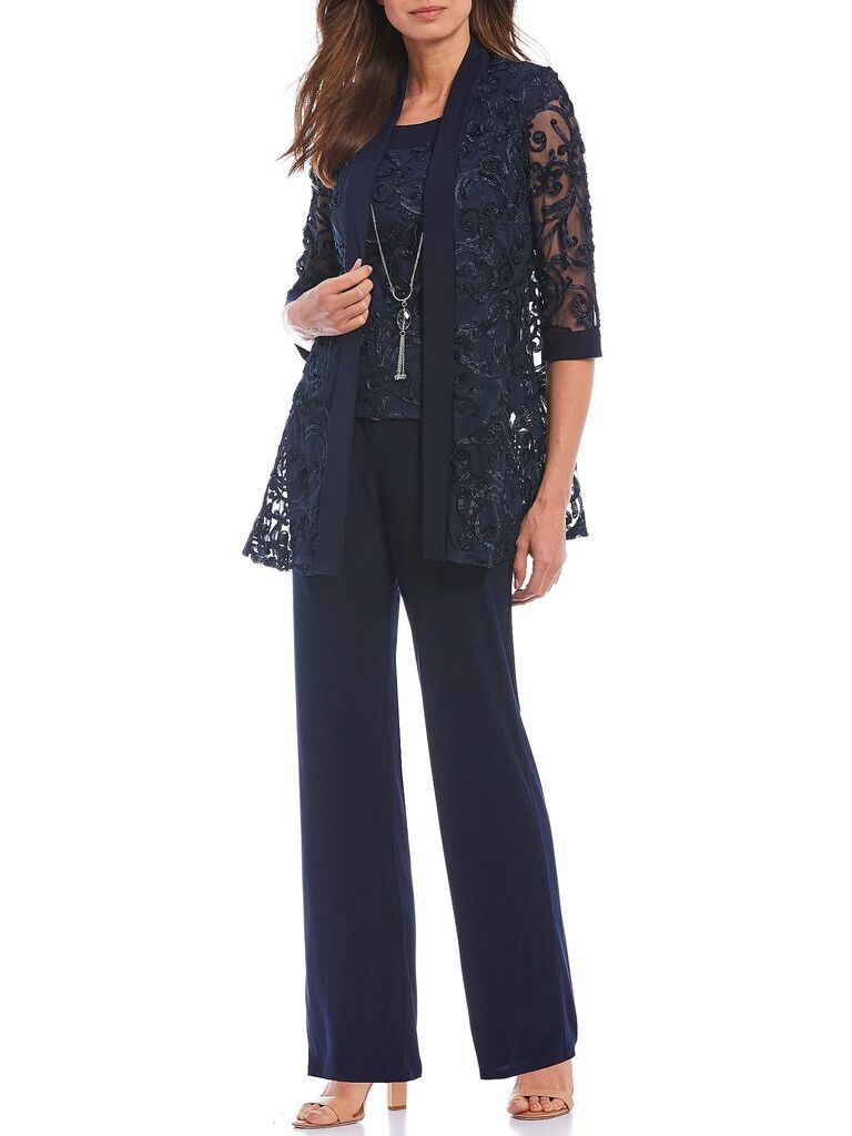 Catherines Women's Plus Size 3-Piece Lace Gala Pant Suit(Heirloom