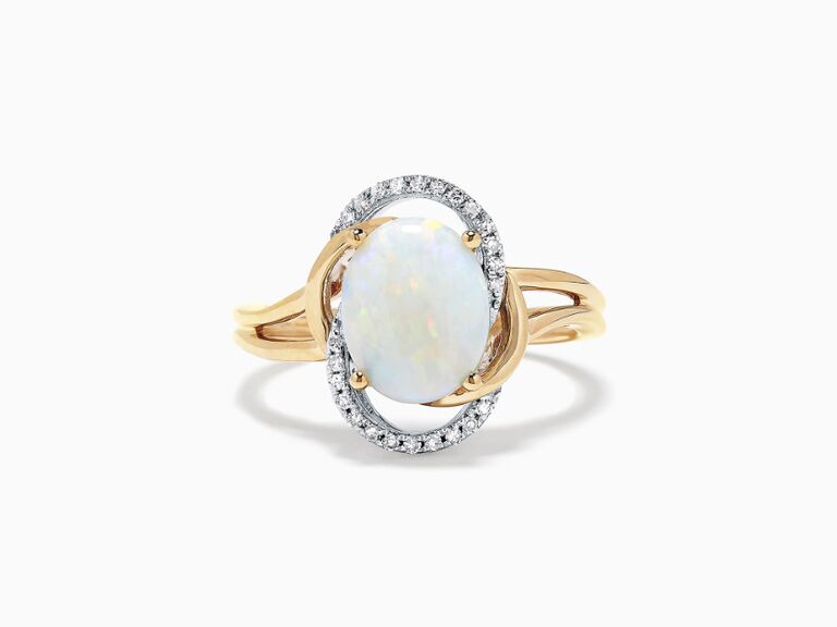 Two-tone opal and diamond engagement ring