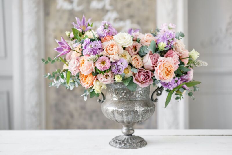 Floral arrangements Princess Diaries themed party ideas