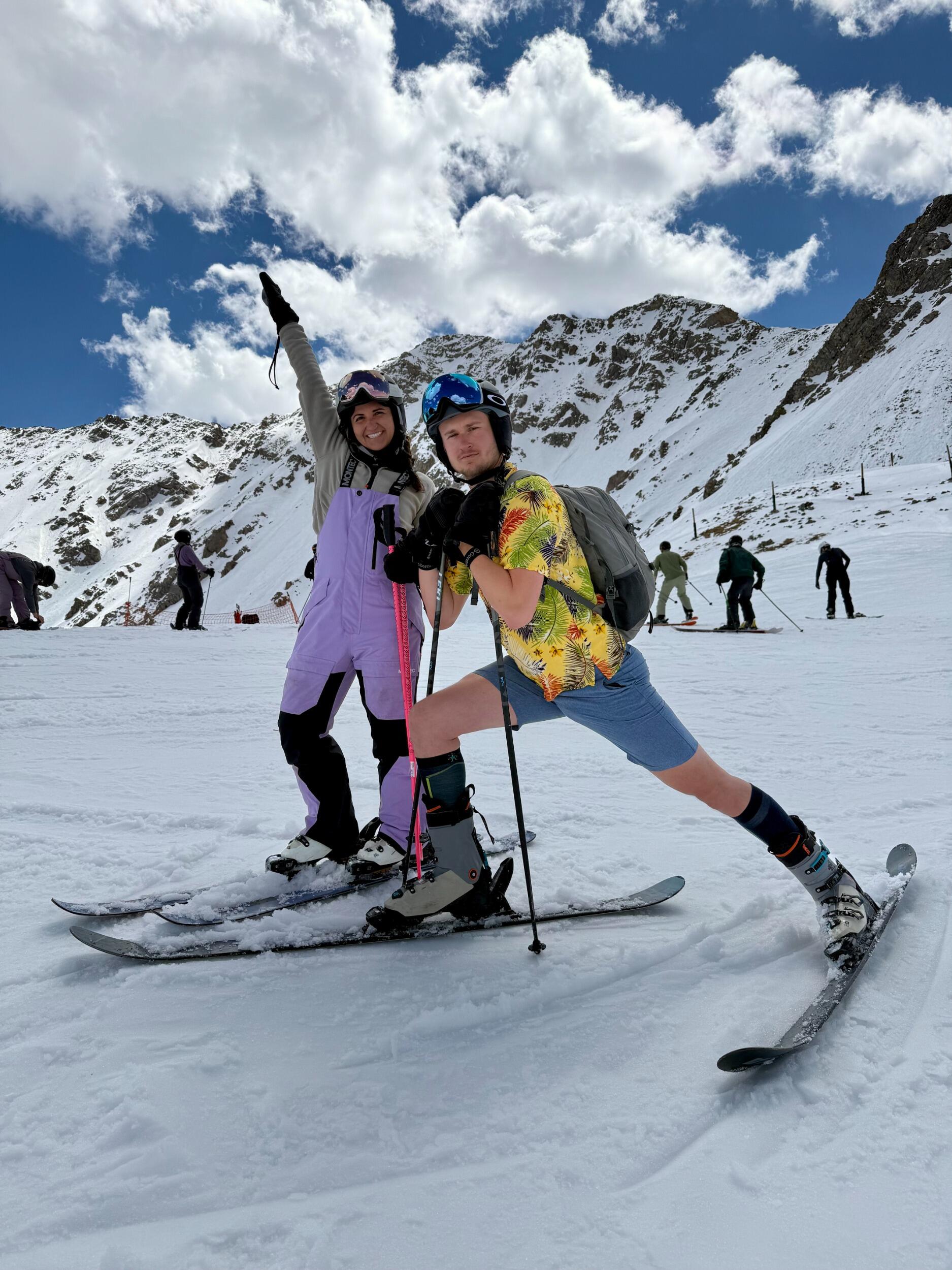 We clearly have opposite body temperatures with Nick skiing in his beach gear. This wraps up my ski season in mid-May but I am sure Nick will probably keep going until June HAH...