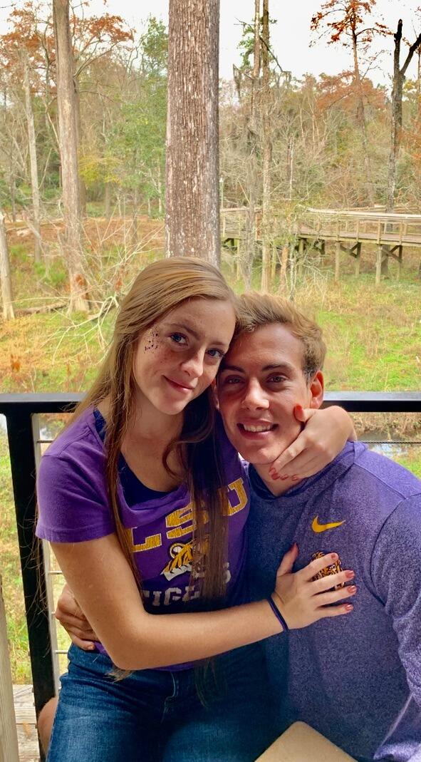 Emma and Brett at Chimes in Louisiana before they took the party bus to their first LSU football game together!