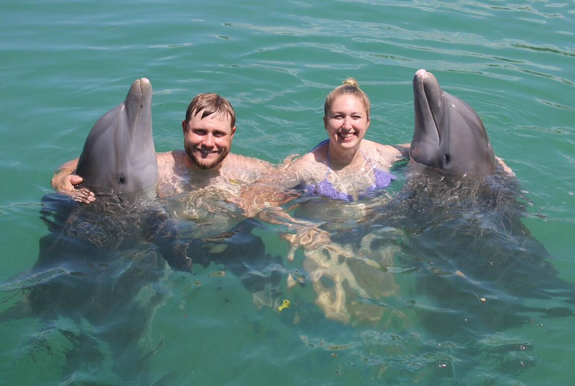Swimming with dolphins in Freeport, Bahamas. 