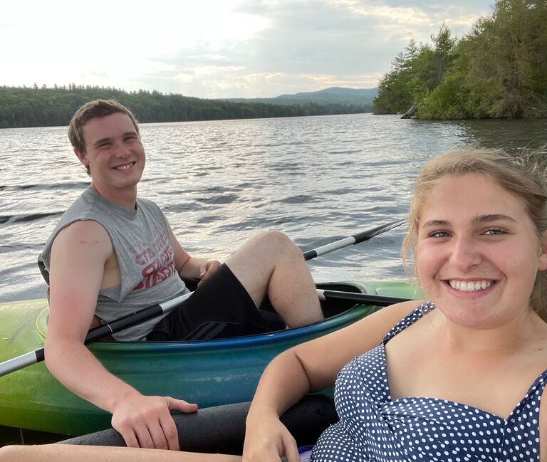 Our first date, we went kayaking together on North Pond. This was the first time we remember liking each other.