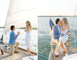 Man proposing to woman on boat
