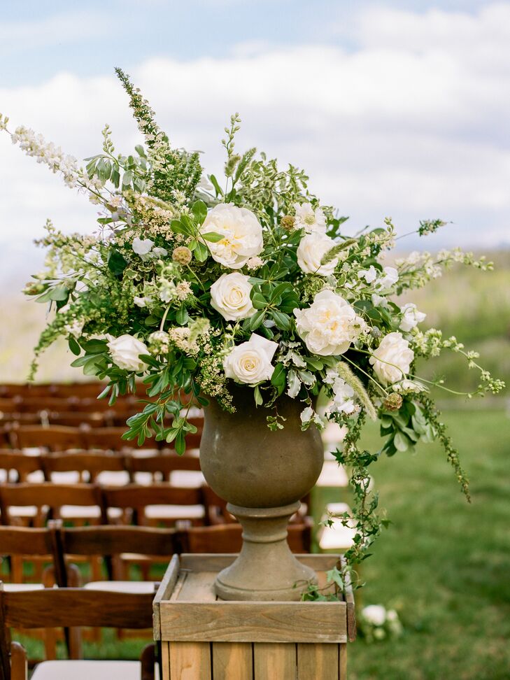 Elegant Flower Arrangement with White Peonies, White Roses and Greenery