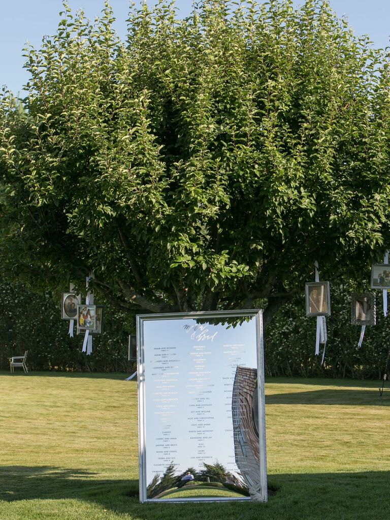 Mirror seating chart under tree