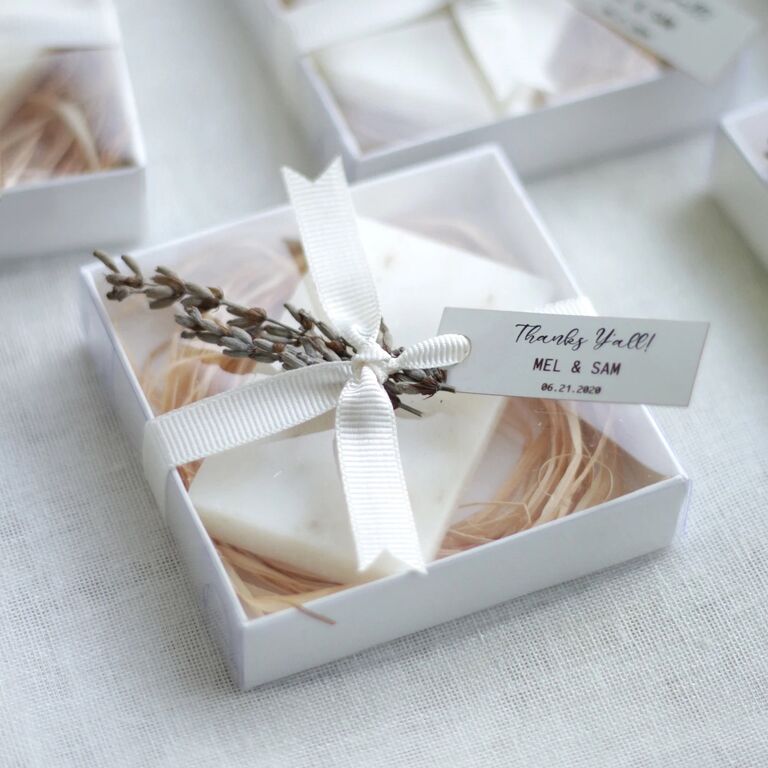 Lavender bar soap welcome favors for wedding guests
