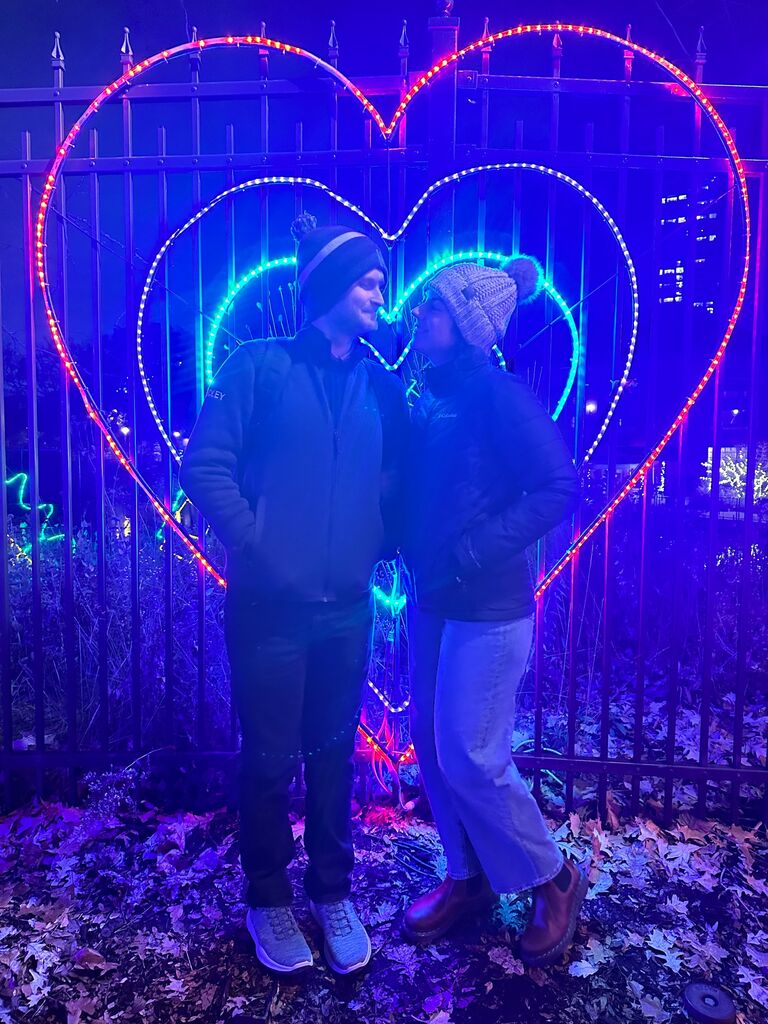 Today, we're loving life back in Chicago - this was taken at ZooLights, right by where we're getting married! We're now at Belmont + Sheridan in the Lakeview neighborhood. 