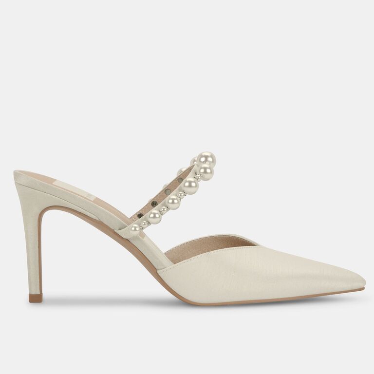Ivory mule heels with pear embellishment for wedding