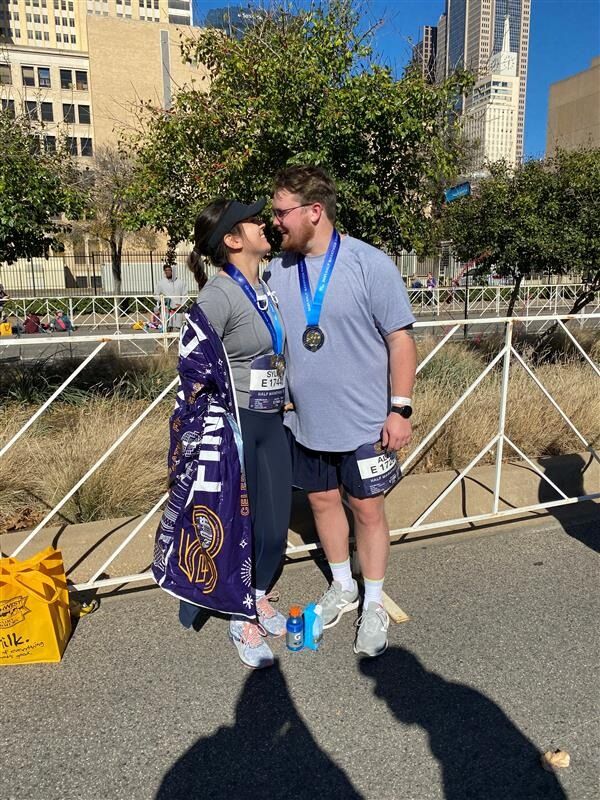 Alek and Sylvia run their first half-marathon together.