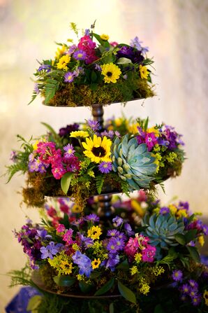 Yellow, Pink, Purple Wildflower Wedding Aisle Decor