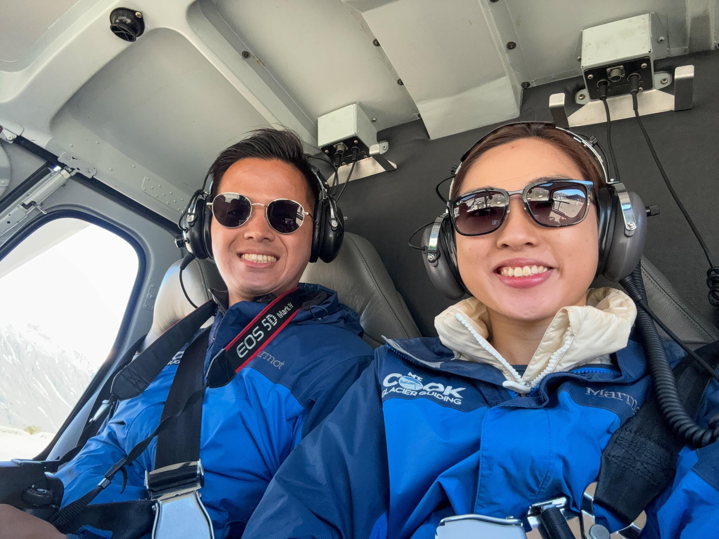 Soaring above the peaks of Mount Cook in a helicopter 🚁