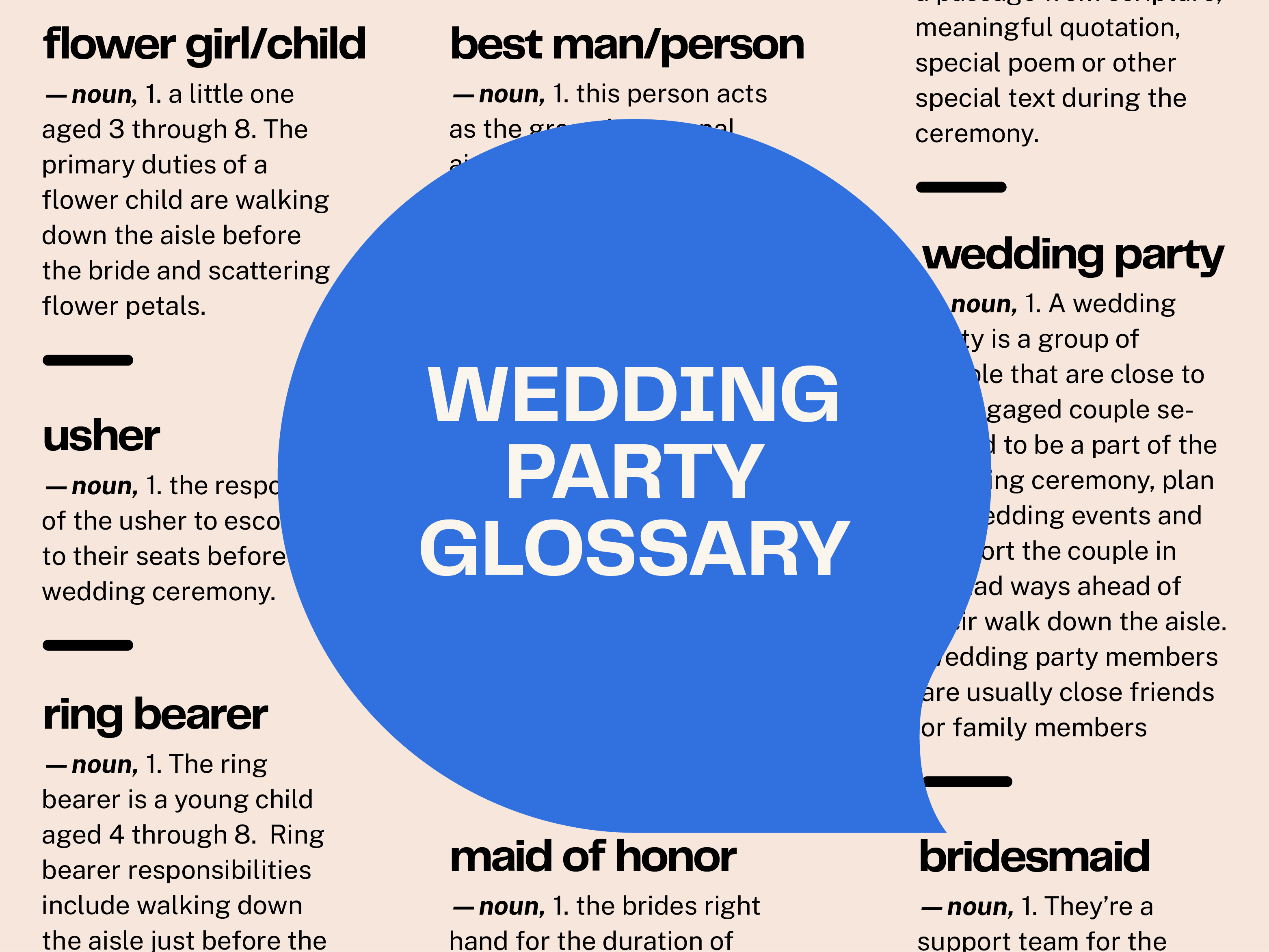 Wedding party terms with definitions