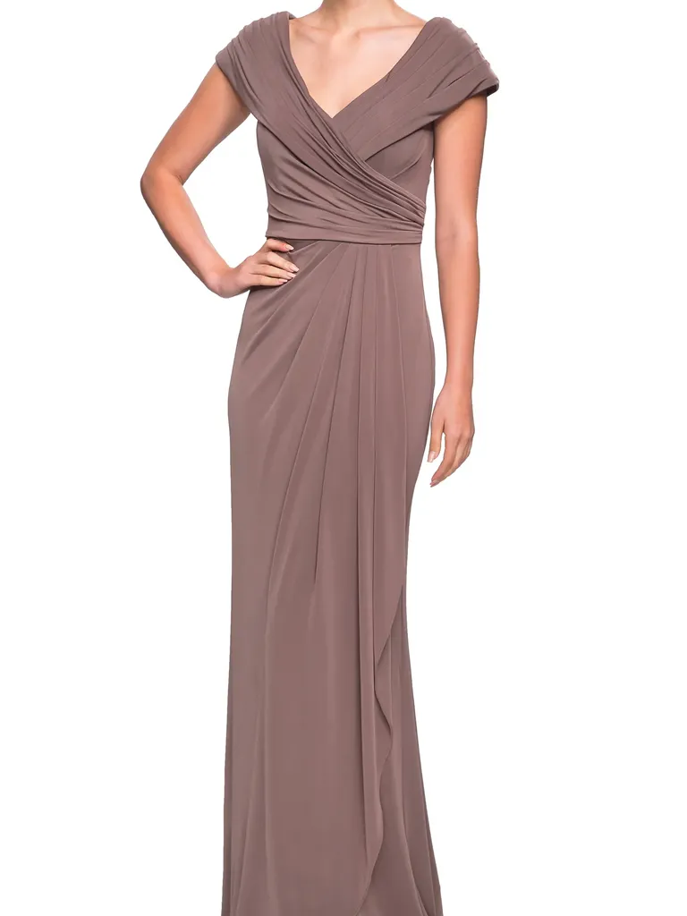 Cocoa Ruched Jersey Column Mother of the bride Gown