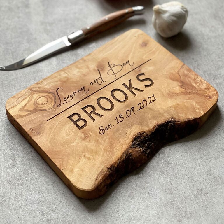 Personalized cutting board for practical anniversary gift for parents