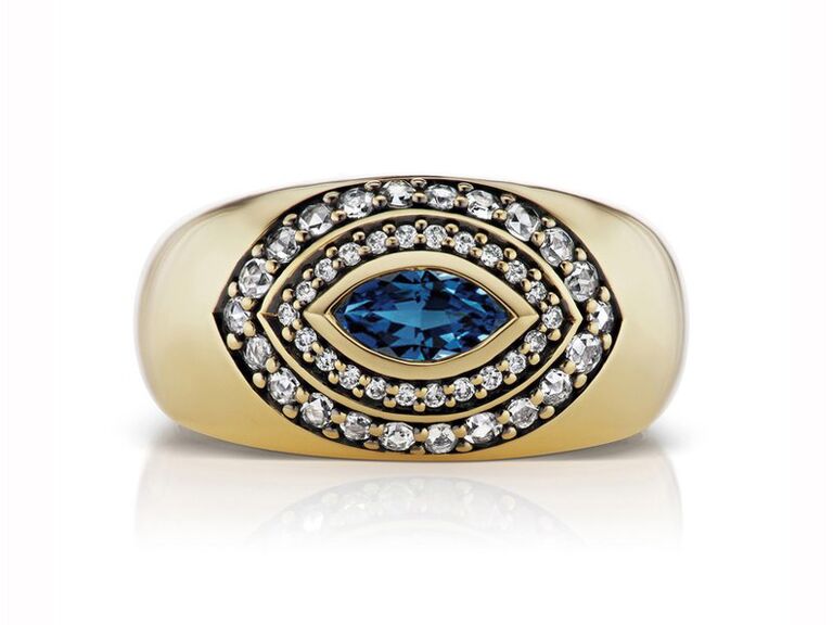 sorellina 18k gold sapphire and marquise diamond engagement ring