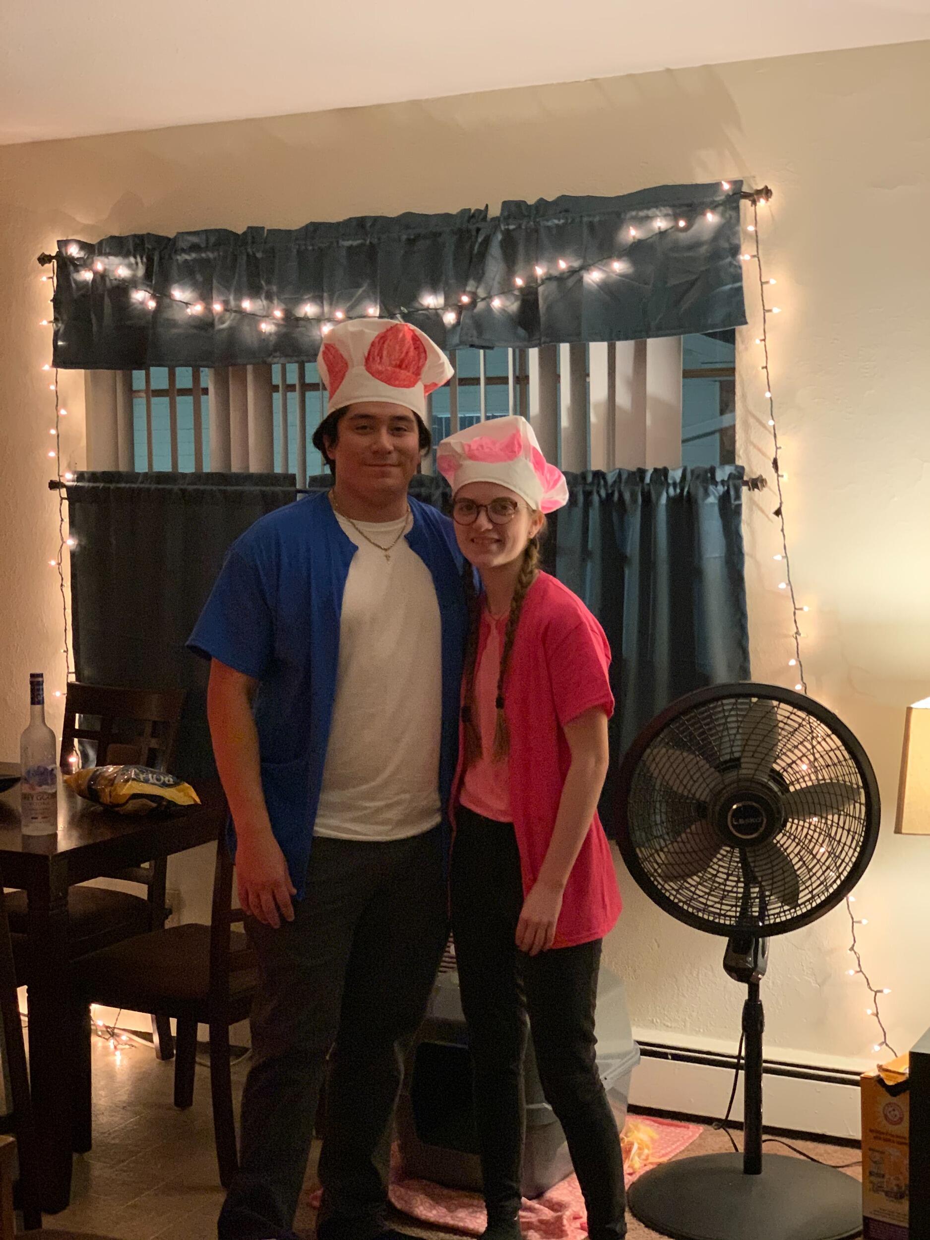For Octavio's and Rachels first Halloween together, they dressed up as Toad and Toadette from Mario Bros. 