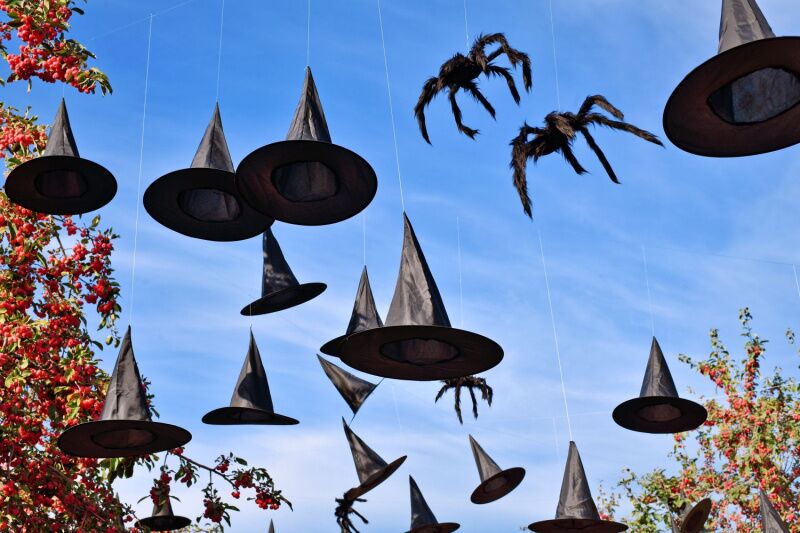 Practical Magic themed party - floating witches' hats